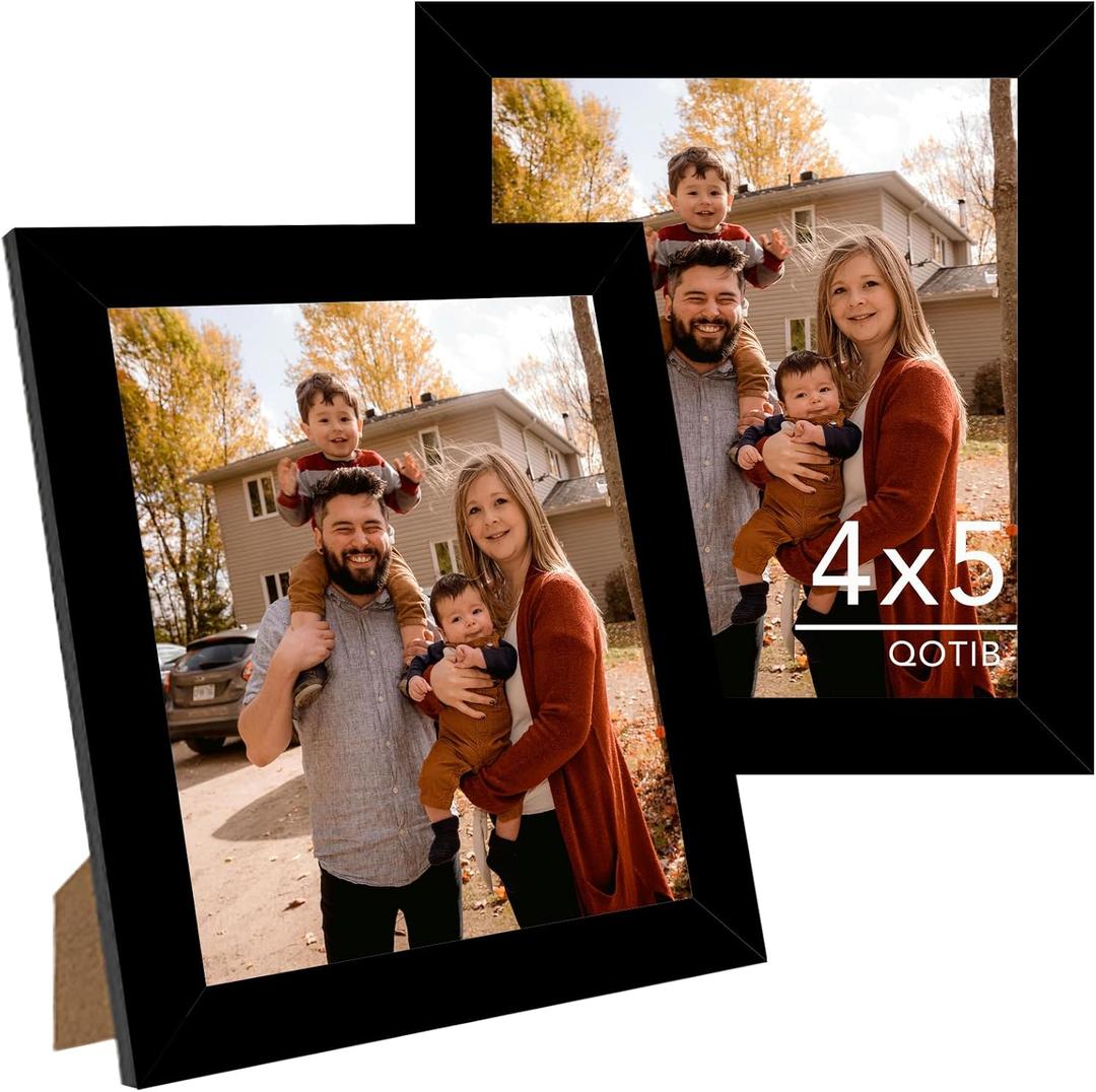2 Packs 4x5 Picture Frame Black, Engineered Wood 4 x 5 Photo Frame, 4 by 5 Photo Poster Frame for Wall Hanging and Tabletop Set of 2, Black