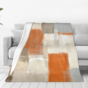 Orange Grey Throw Blanket Abstract Art Painting Blankets Soft Plush Fleece Blankets for Women Men Kids Birthday Gift 60"X50"
