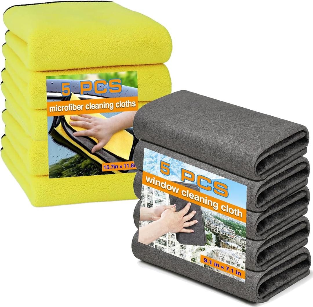 10 Thickened Magic Cleaning Cloths for Glass,Leaving No Water Marks and Reusable, Shiny Wipes for Window, Mirror, Bathroom, Shower Cleaning - E-Cloths for Stainless Steel and Glass Surfaces