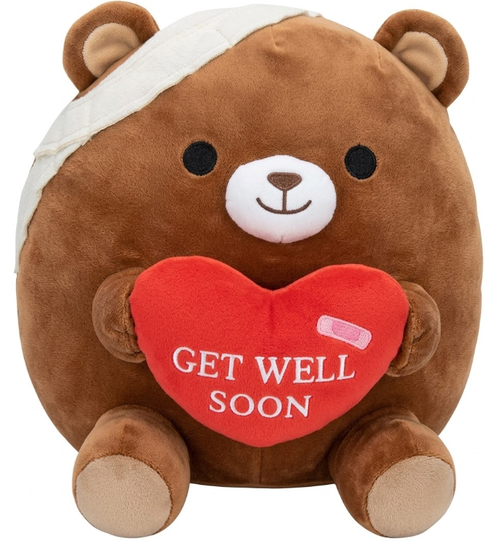 Get Well Soon Plush Bear - Teddy Bear Plush Toy with Injury Bandage, Kids' Pillow Cushion, Get Well Soon Gifts for Patient Kids, Dark Brown, 8 Inch