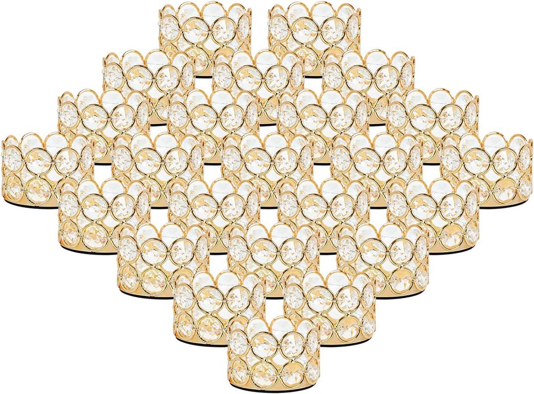 VINCIGANT Crystal Gold Votives Candle Holder Elegant Decorative Tealight Candle Holders for Weddings,Parties,Chirstmas,Gifts,Home Decor,Set of 24