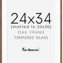 24x34 Oak Wood Picture Frame, 24"x34" Poster Frame for Wall, 24 x 34 Frame with Mat for 20x30, Rustic Wood Frame 24 x 34 with Real Glass, 24 by 34 Large Photo Frame (Walnut Color, 1 Pack)