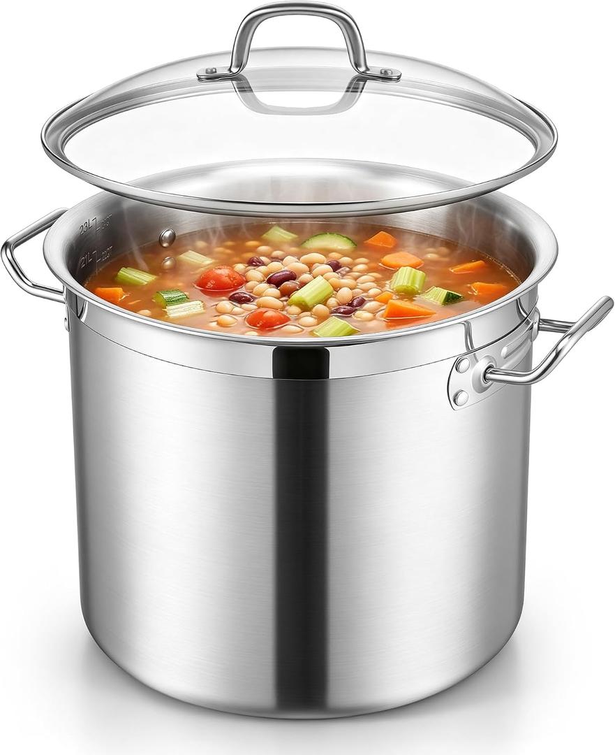 E-far 24 Quart Tri-Ply Stock Pot with Lid, Stainless Steel Cooking Pot