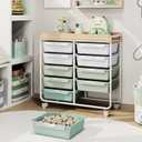 10 Drawers Rolling Cart with Wooden Tabletop, Utility Storage Cart with Wheels, Art Supply Craft Organizer on Wheel with Metal Frame & Handles for Home Office School,Green
