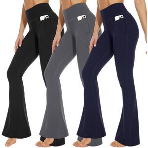 3 Packs Leggings with Pockets for Women, Soft High Waisted Tummy Control Workout Yoga Pants (Large-X-Large, 3 Pack Black,navy Blue,dark Grey)