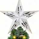Gejoy 11'' Christmas Tree Topper Rustic Wooden Christmas 3D Five-Pointed Star Tree Topper Vintage Xmas Star Holiday Ornament for Party Office Holiday Indoor Outdoor Decoration