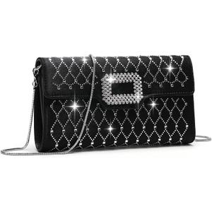 Rhinestone Handmade Evening Clutch Purses for Women, Formal Clutch Purse for Wedding, Party, Prom, Cocktail, Dinner (Black and Diamond Stripes)