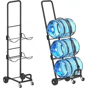 5 Gallon Water Bottle Stand with Wheels, 3 Tier Water Jug Holder Cart with Lockable Casters, Heavy Duty Water Bottle Rack Organizer, Water Dispenser Stand for Home, Office, Garage, Black