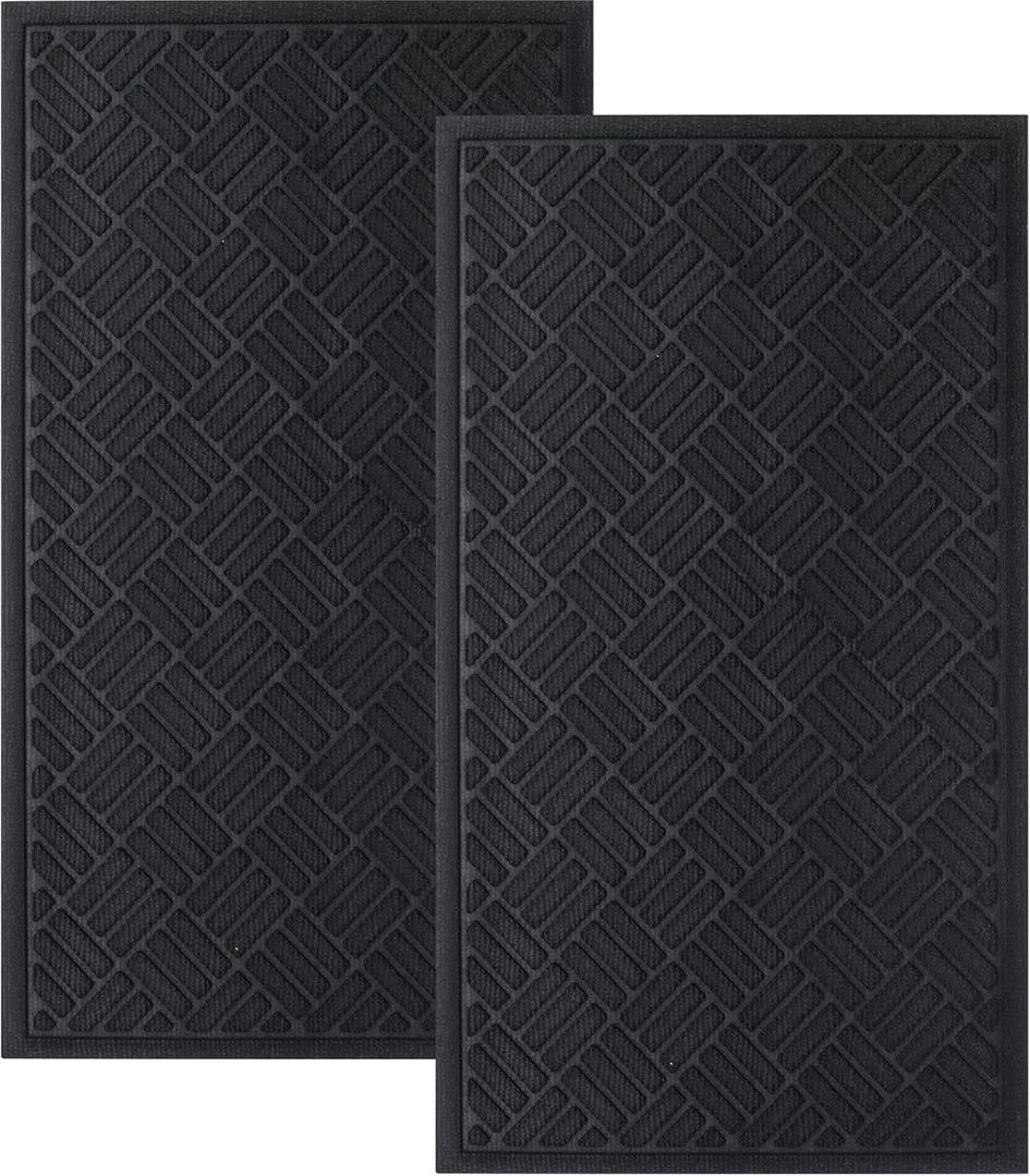MATALL Front Door Mat 2 Pack Indoor and Outdoor Welcome Mat, Absorbent and Drain Away Water Heavy Duty Entryway Doormat for Front Back Doors, Laundry Rooms, Mudrooms and More, 29.5x17.5IN(Black)