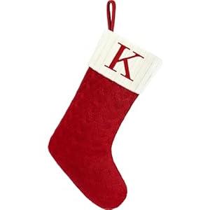 Christmas Stockings with Initials, 20 Inches Large Knit Embroidered Letter Red White Christmas Stocking, Monogram Christmas Stocking for Famliy Holiday and Xmas Tree Fireplace (Letter K)