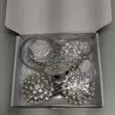 AULEEP Magnetic Curtain Tiebacks, 4 Pack Magnetic Crystal Decorative Drapes Curtain Clips Buckle, Flower Curtain Tie Back, European and American Style (Silver) (7*6*1.5)