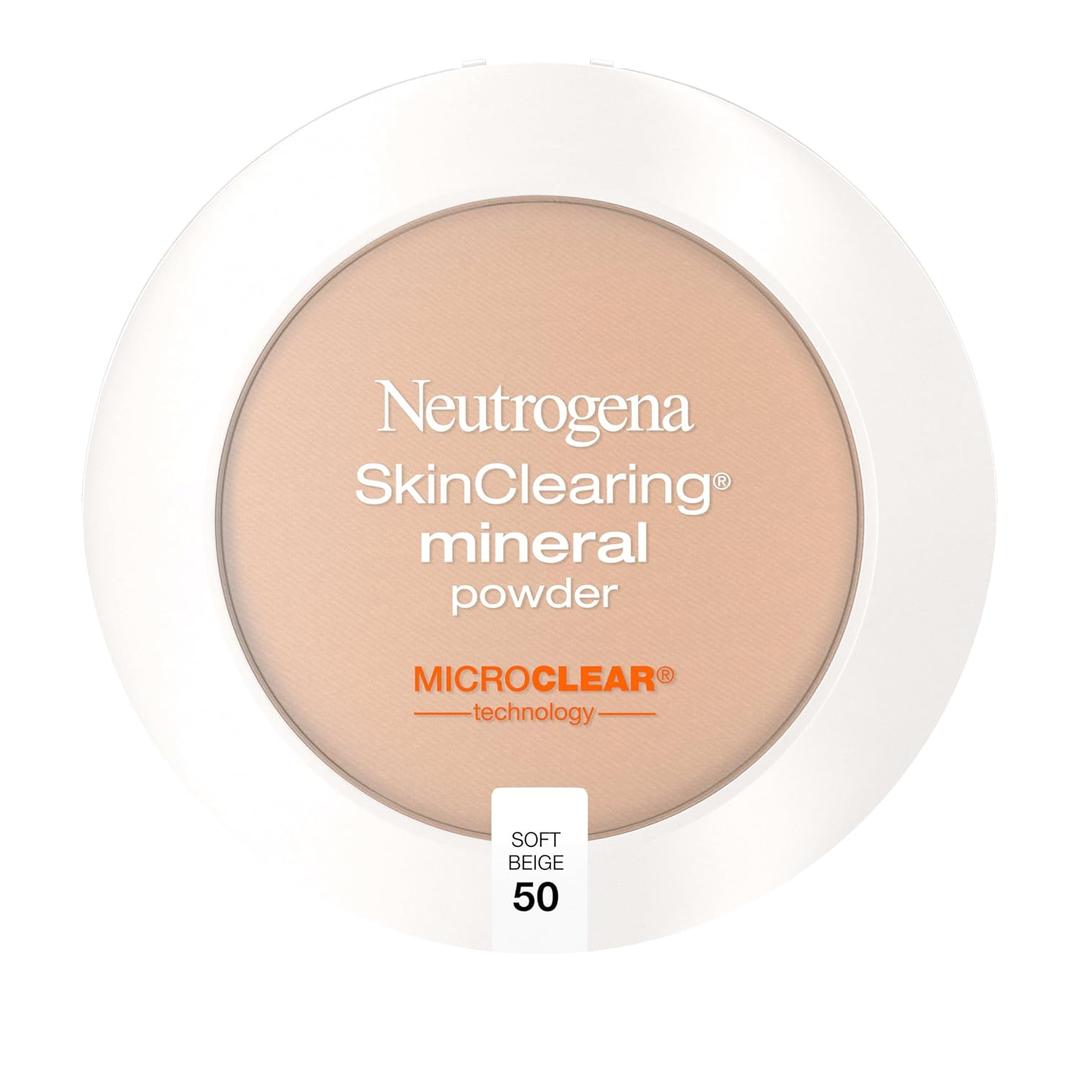 Neutrogena SkinClearing Mineral Acne-Concealing Pressed Powder Compact, Shine-Free & Oil-Absorbing Makeup with Salicylic Acid to Cover, Treat & Prevent Breakouts, Soft Beige 50,.38 oz, Pack of 2