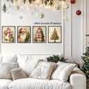 WDSFHYJK Pink Vintage Christmas Wall Art Decor Set of 4, Vintage Christmas Decor, Retro Christmas Tree Snowman Santa Poster Prints Pictures for Home Living Room Bedroom Decor, 8x10 Unframed