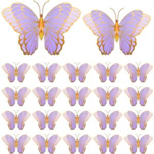 Wettarn 20 Pcs Butterfly Centerpieces for Tables Butterfly Party Decorations 3D Golden Table Toppers Centerpiece for Girl Party Birthday Baby Shower(12 x 9 In,10 x 7 In,Purple)