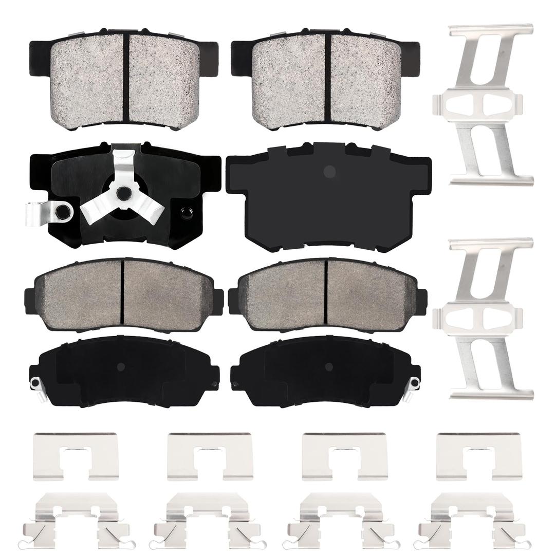 ABROML Front & Rear Premium Ceramic Disc Brake Pads Set Fit for Kia Soul 2.4L 2010-2013, for Hyundai Sonata 2008-2010, for for Hyundai Elantra 2010, 8PCS (With Hardware)