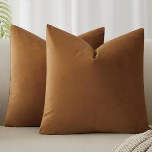 JUSPURBET Light Brown Throw Pillow Covers Set of 2 Decorative Velvet Pillow Covers for Couch Sofa Bed Soft Cushion Covers Cases with Invisible Zipper for Living Room Home Decor 16x16 inch