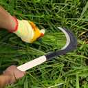 Yardwe Long-Handled Grass Sickle Hand Tool with Comfortable Grip for Weeding and Garden Cultivation Durable Manganese Steel Lawn Care Tool