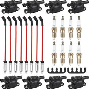 8Pcs UF413 Square Ignition Coils with 8mm Spark Plug Wires Set & Iridium Spark Plugs Compatible with Chevy Silverado Suburban Tahoe, GMC Sierra Yukon, Cadillac, Buick 4.8L 5.3L 6.0L 6.2L