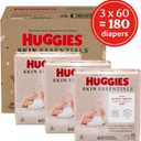 Huggies Size Newborn Diapers, Skin Essentials Baby Diapers, Size Newborn (6-9 lbs), 180 Count (3 Packs of 60)