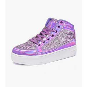 IGxx Womens Platform Glitter Shoes Black High Top Sparkly Sneakers Shiny Fashion Bling Dressy Sequin Metallic Sneakers Disco Wedding Shoes Size 40