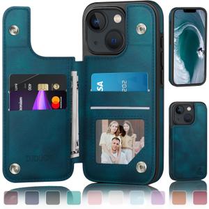 DJDUCK Designed for iPhone 14 Case Wallet with Card Holder, [Magnetic Clasp Cover] [RFID Blocking Leather Protection] Shockproof Women Men Cases 6.1 Inch for Apple 14 Teal