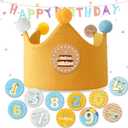 Reusable Birthday Crown with Numbers,Kids Birthday Hat Fabric Crown Pertain Kids Boy Toddler Girl Baby Bday Hats (Ginger + Yellow)