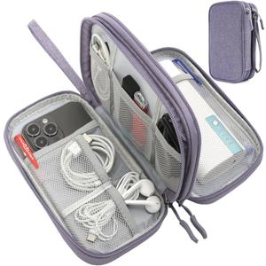 CAAORDKSO Cord Organizer Bag, Travel Cable Organizer Case Waterproof Accessories Pouch with Handle, Travel Electronic Carrying Bag for Cable, Cord, Charger, Phone, Power Bank, Earphone(Purple, Medium)