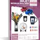 20 Sheets Waterslide Decal Paper INKJET WHITE for Dark and Light Colors, 8.5X11 Inch No Baking Water Slide Transfer Paper Printable for Tumblers,Ceramics,Plastics,Glasses,DIY