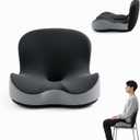 Memory Foam Seat Cushion, L-Shaped Ergonomic Office Chair Cushion for All-Day Sitting Comfort, Relieving Back & Tailbone Pain, Supportive Seat Cushions for Office Desk Gaming (Black Gray)