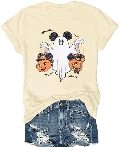 Halloween Shirts Pumpkin Shirt Women: Cute Ghost Shirt Casual Fall Halloween Spooky Season Graphic Short Sleeve Tee Tops, Medium