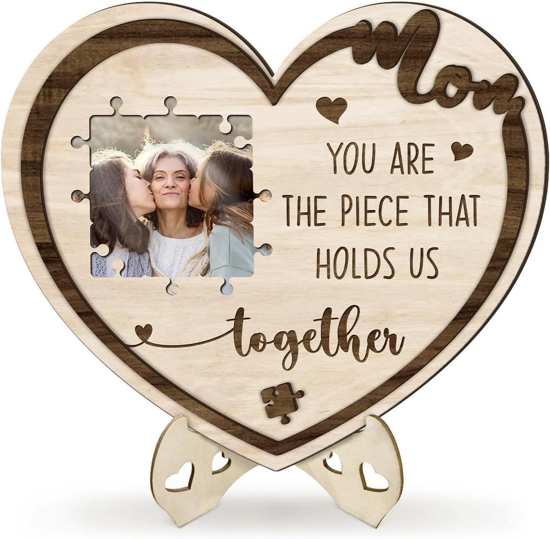 Gifts for Mom from Daughter Son Wooden Photo Frame Puzzle | You Are the Piece That Holds Us Together, Sentimental Picture Frame Present for Mom, Birthday Keepsake Gift, Home Decor