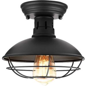 Farmhouse Flush Mount Ceiling Light - Easric Industrial Ceiling Light Fixture Rustic Black Metal Cage Close to Ceiling Lamp E26 Base for Hallway Foyer Kitchen Porch
