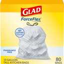 Glad ForceFlex Tall Kitchen Drawstring Trash Bags, 13 Gal, Fragrance Free, 80 Ct (Package May Vary) (80 Count (Pack of 1))