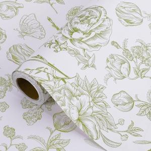 RayofSun Green Floral Wrapping Paper Roll 17 in x 32 ft Mini Roll Vintage Toile Flower Gift Wrap Paper for Girls Women All Occasion Wedding Birthday Bridal Shower Party Baby Shower Valentine's Day