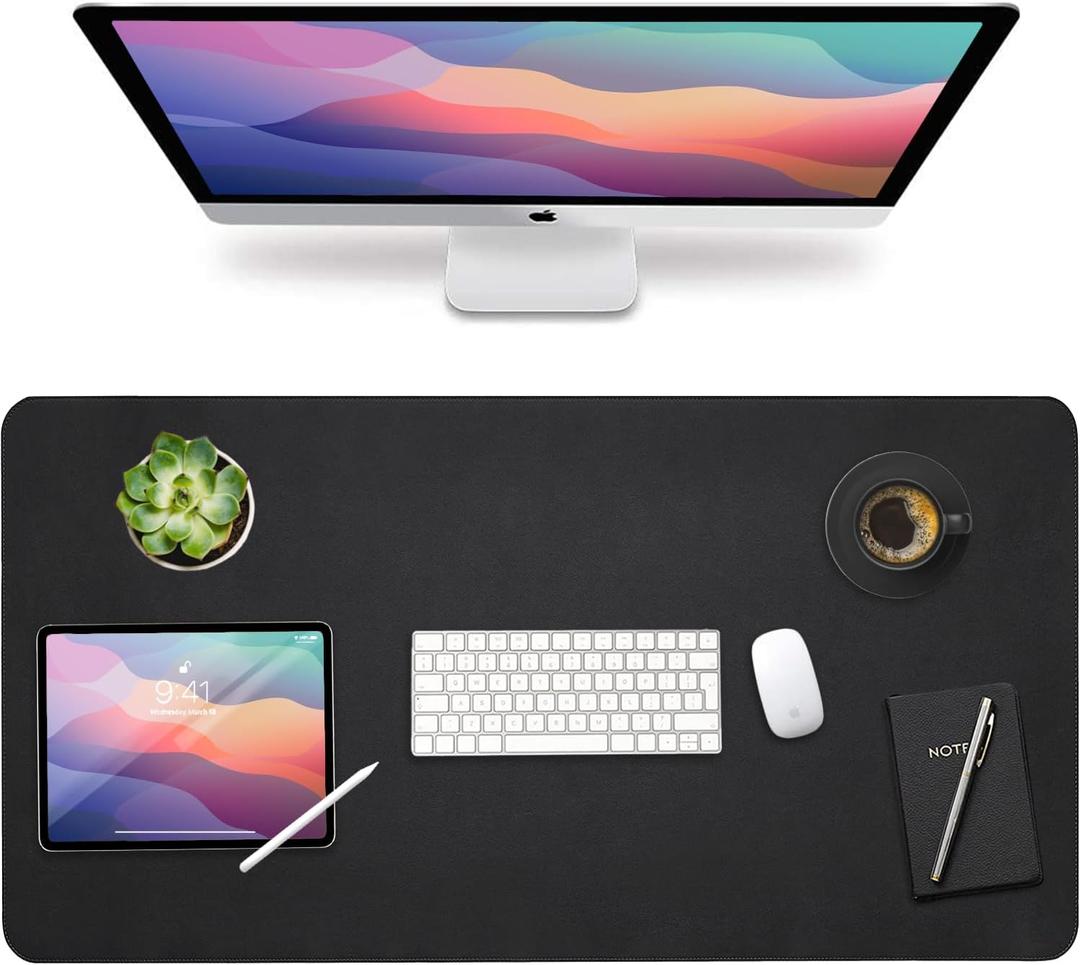 Vine Creations Leather Desk Mat Large 36" x 20", Desk Protector Mat, PU Leather Desk Pad, Non-Slip Large Mouse Pad, Desk Blotter, Desk Pads on Top of Desks, Home Office Desk Matt for Desktop (Black)
