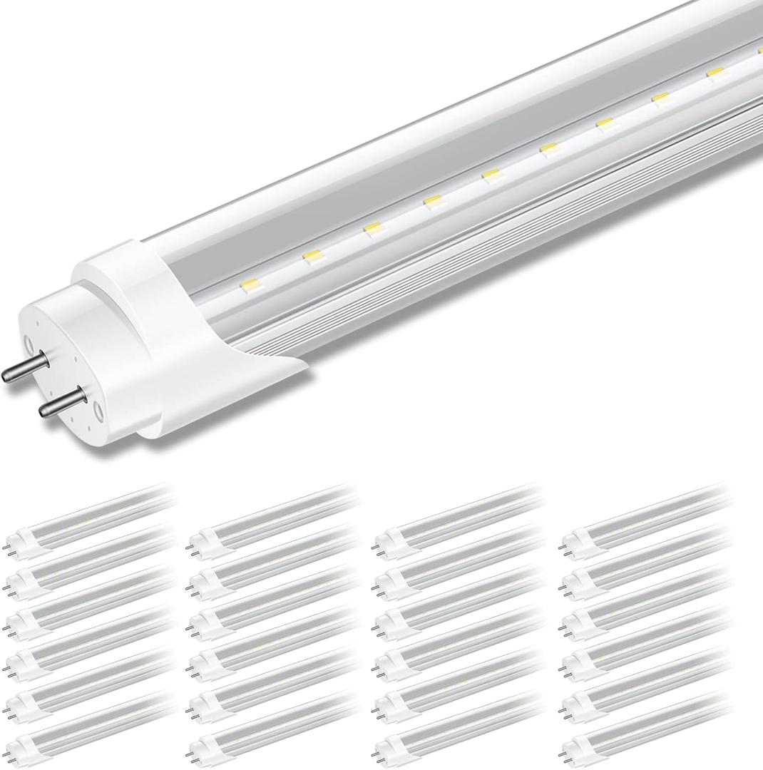 24 Pack T8 LED Bulbs 4 Foot, Daylight 6000K, 40 watt Equivalent, Ballast Bypass, Dual Ended Type B Light Tube, LED Fluorescent Tube Replacement T8 T12, Not-dimmable