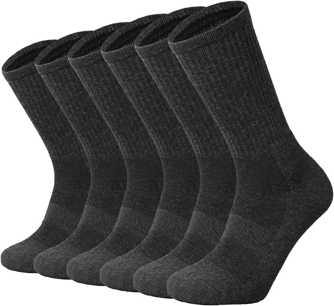 SOX TOWN Men's Merino Wool Cushion Crew Socks for Outdoor Hiking Hike Trail Performance Moisture Wicking Lightweight Summer (10-13, Dark Grey 3 Pairs)