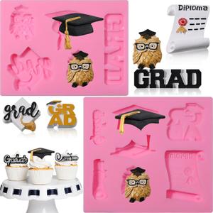 Graduation Molds Silicone, Graduation Fondant Molds With Owl Grad Cap Diploma Scroll Silicone Molud For Chocolate Candy Cookie Cupcake Cake Decoration for 2025 Graduation Celebration