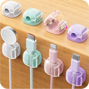 Cable Clips,8 Pack Cord Holder Cord Organizer [1s Lock & Strongest Adhesive] Spring Cord Clips Phone Charger Wire Desk Cable Management Nightstand Home Office School Decor Women Cute Desk Accessories (Pink/Green/Purple/White)