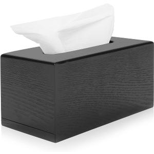 MyGift Modern Black Wood Grain Tissue Box Cover with Easy Refill Slide Out Bottom, Refillable Bathroom Facial Napkin Tissue Box Holder