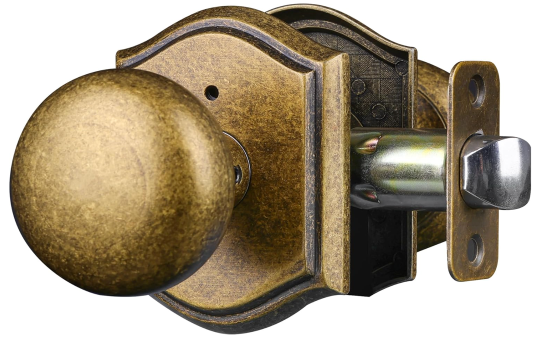 Door Knobs Interior, Classic Decorative Antique Brass Privacy Door Knob Perfect for Bedroom or Bathroom Doors, Durable Stylish Hardware for Indoor Use- 1 Pack