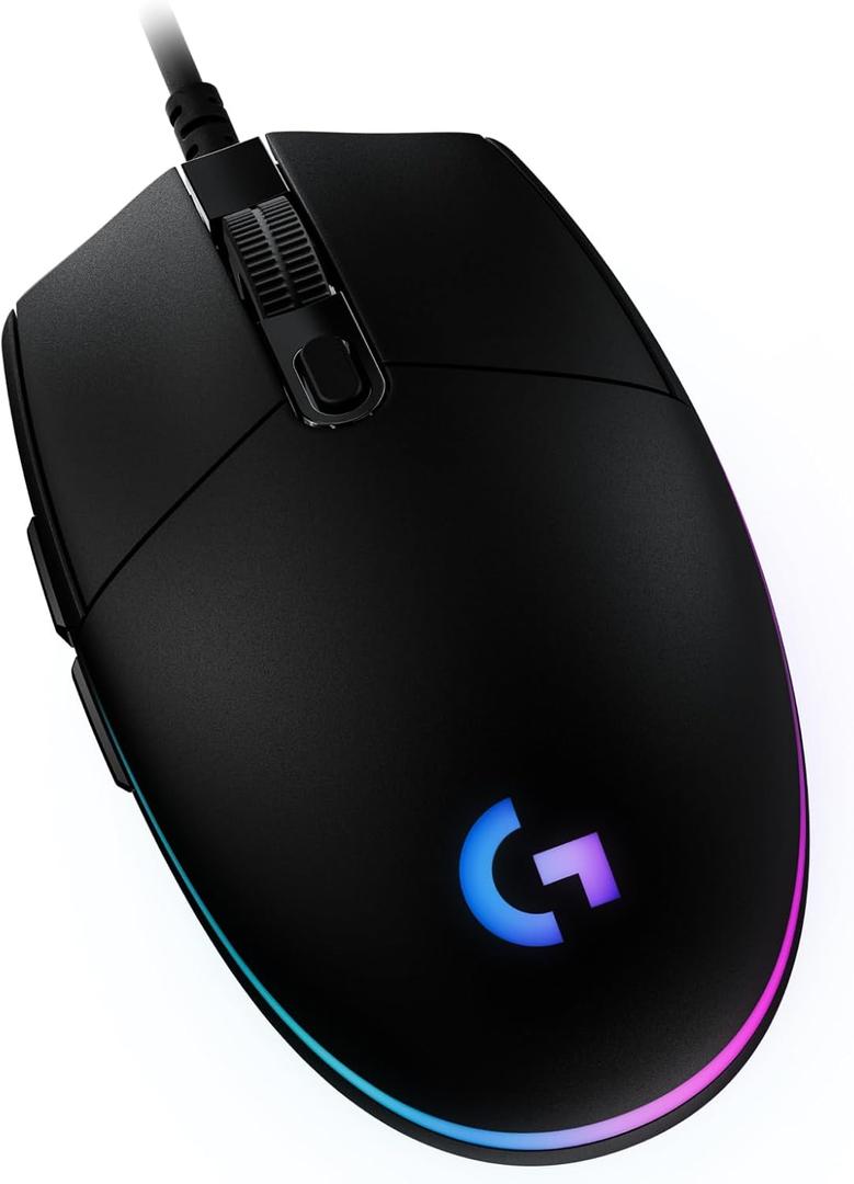 Logitech G203 Wired Gaming Mouse, 8,000 DPI, Rainbow Optical Effect LIGHTSYNC RGB, 6 Programmable Buttons, On-Board Memory, Screen Mapping, PC/Mac Computer and Laptop Compatible - Black
