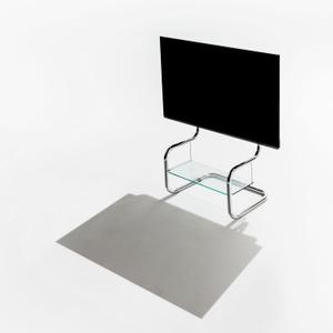 zeitgeist TV Stand Modern Minimalist Glass Shelf Floor Stand Metal up to 65 inch for Living Room Corner Height Adjustable Mount with HDMI, Antenna, Power Cables pre-Installed Chrome/Silver, 25.59 inches x 19.69 inches x 37.40 inches