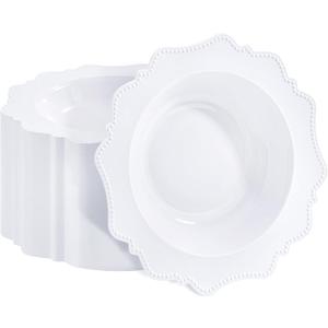 COLOSUS 60 Pack White Plastic Bowls, 12 oz Disposable Soup Bowls, Premium Plastic Dinner Bowls,Heavy-duty Dessert Salad Bowl for Party, Wedding, Dinner, and Catering