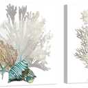 JAPO ART White Coral Wall Art Beach Bathroom Decor Sea Shell Pictures Coastal Wall Decor Sea Fan Nautical Painting Coral Pictures for Livingroom Bedroom Home Walls 16x16Inchx2pcs