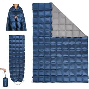 Down Camping Blanket - Lightweight, Packable, Warm & Puffy Outdoor Travel Quilt for Sleep, Hiking, Backpacking, Stadium, Festivals, Water-Resistant Sleeping Bag 55"x79" (Deep Sky Blue)