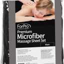 ForPro Professional Collection Premium Microfiber 3-Piece Massage Sheet Set, Black, Ultra-Light, Stain, and Wrinkle-Resistant Includes Massage Flat and Fitted Sheet and Massage Face Rest Cover