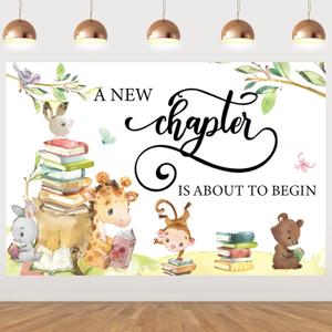 JOYMEMO Storybook Baby Shower Backdrop - A New Chapter is About to Begin Baby Shower Decorations, Storybook Theme Forest Animal Party Supplies