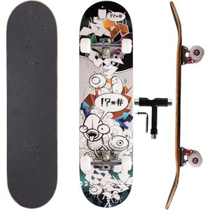 Professional Double Kick Skateboard, 31 inch Maple Deck, ABEC-9 Bearings, 95A PU Wheels