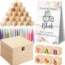 Marsui 136 Pcs Baby Shower Blocks to Decorate Game Kit Includes 98 Wooden Blocks, 36 Markers, 1 Game Sign, 1 Storage Box for Baby Shower Gender Reveal Activity Party Decorations(Floral)
